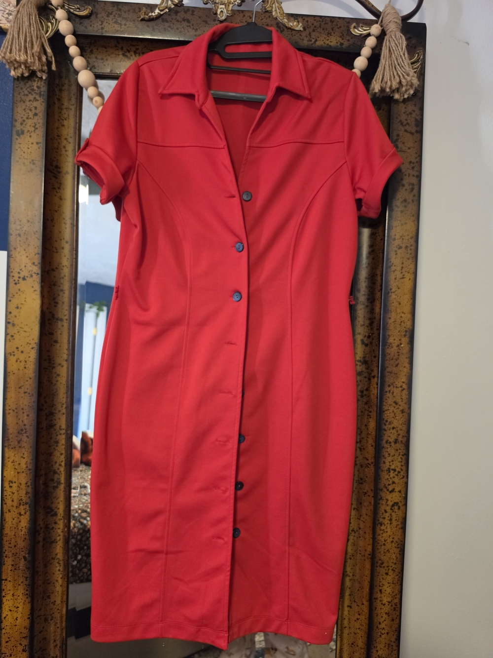 Rockabilly Source Unknown Red Button-Front Midi Dress